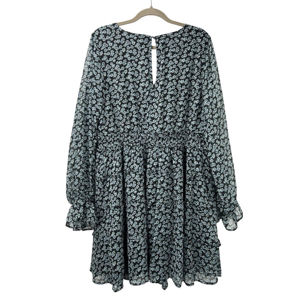 Torrid 2X Mini Lurex Chiffon Tiered Dress Floral Green Long Sleeve Pockets NWT - Picture 11 of 16